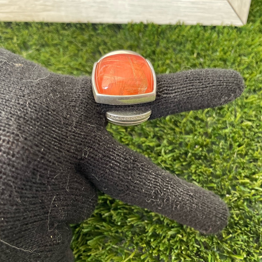 PIANEGONDA RITULATED ORANGE QUARTZ STERLING STEEL RING - Picture 8 of 10
